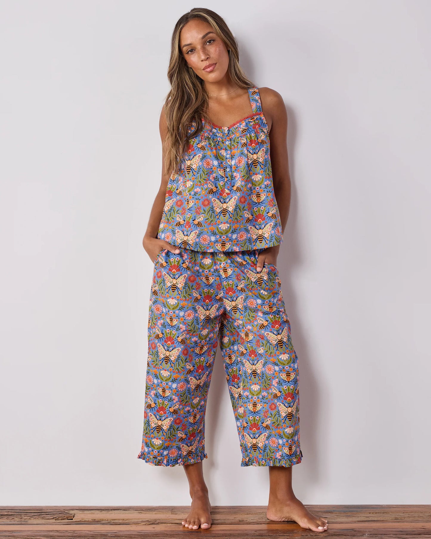 Back To Bed Cropped Pant Set in Bee Tapestry