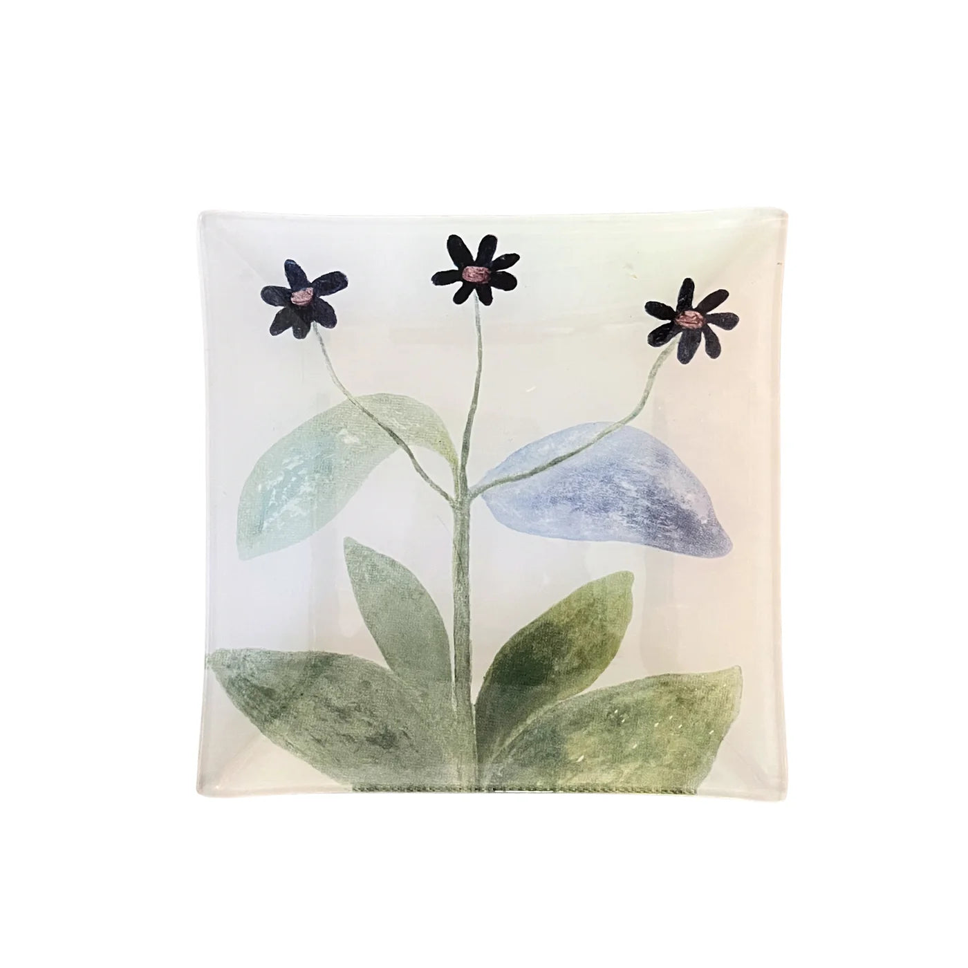 Blue Flower Square Decoupage Plate 6"x6"