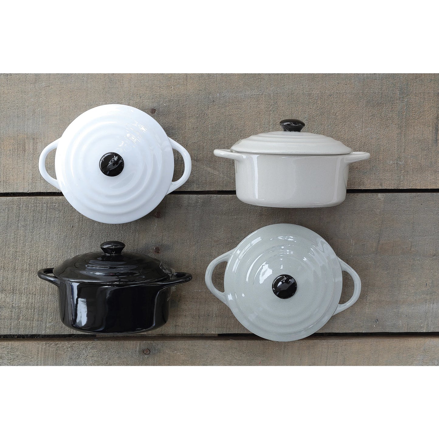 Stoneware Mini Baker with Lid, 4 Colors Black & White