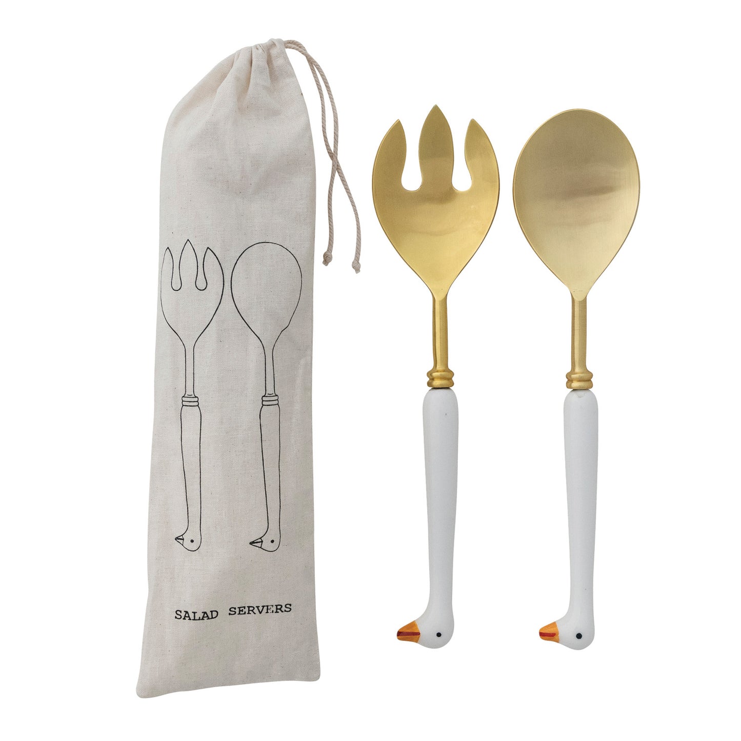 Stainless Steel Salad Servers w/ Goose Shaped Handles, Set of 2