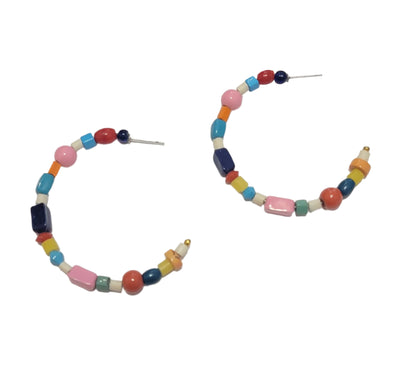 Annie Mixed Beaded Hoop Earrings (Multiple Colors)