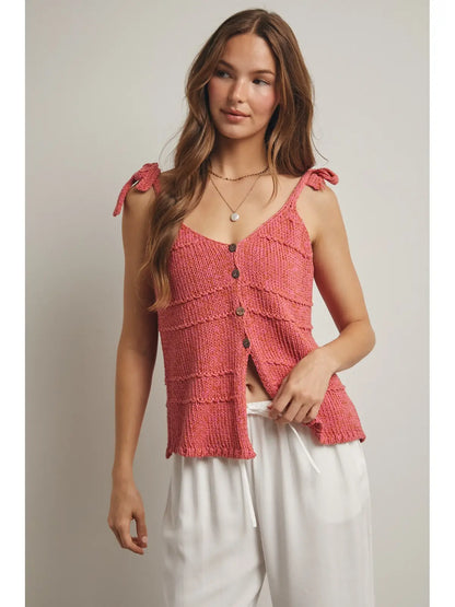 Tied Shoulder Button-up Knit Cami