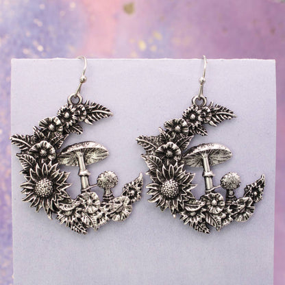 Mystic Mushroom Flower Moon Earrings