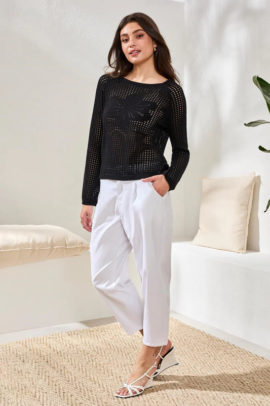 Crochet Boat Neck Bell Sleeve Sweater