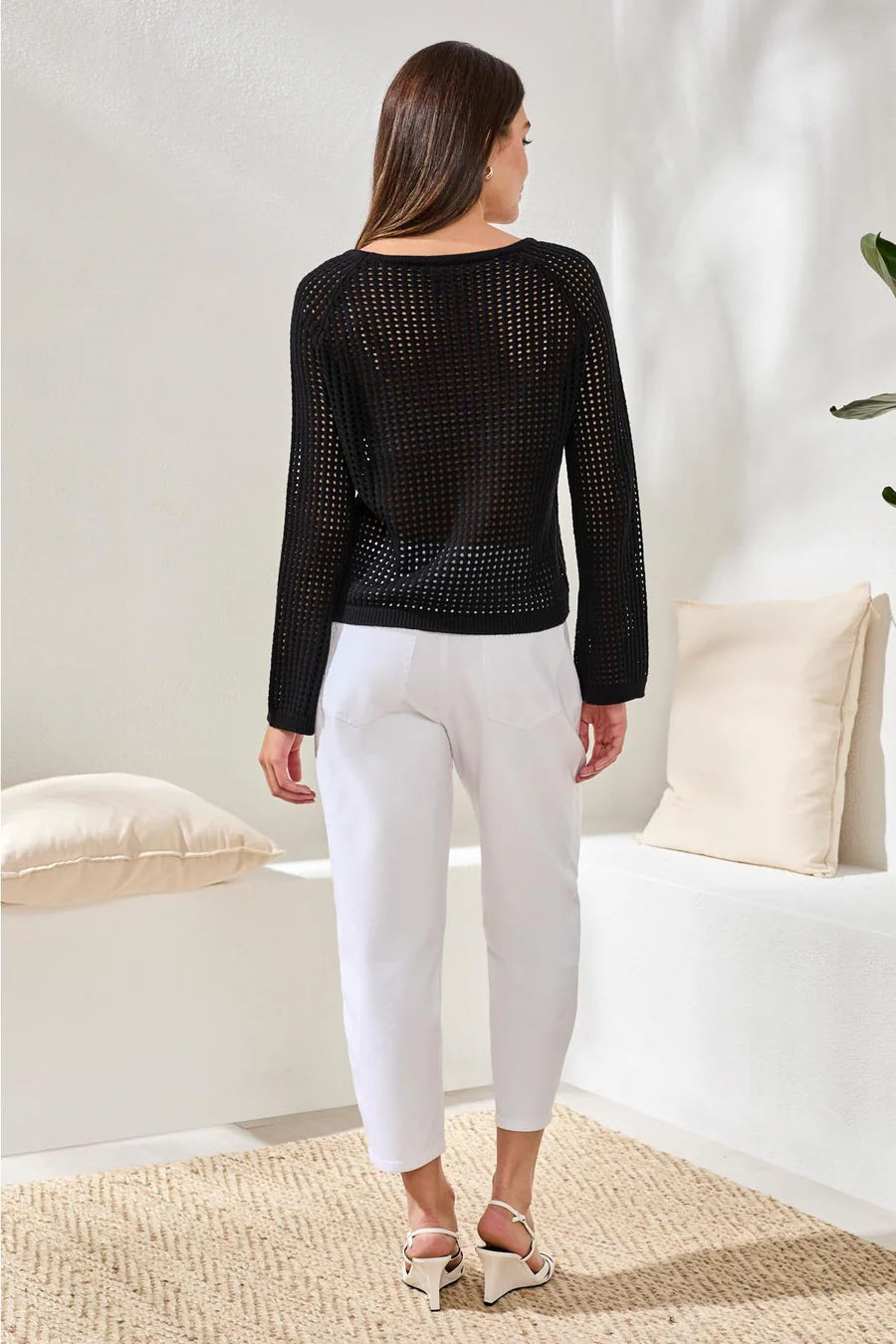 Crochet Boat Neck Bell Sleeve Sweater
