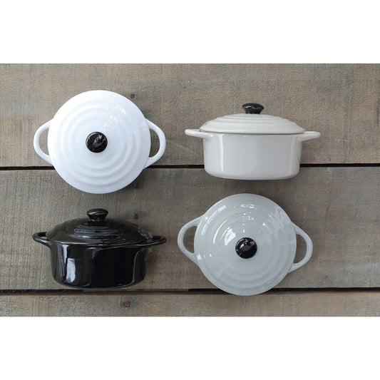 Stoneware Mini Baker with Lid, 4 Colors Black & White
