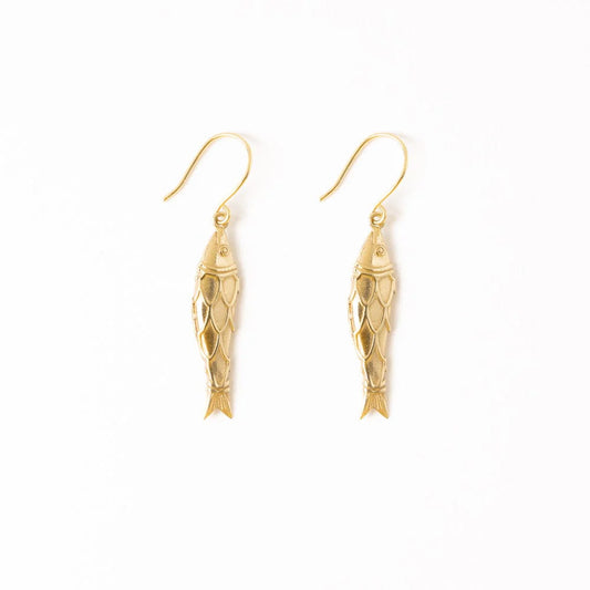 Sally Fish Dimensional Brass Dangle Earrings