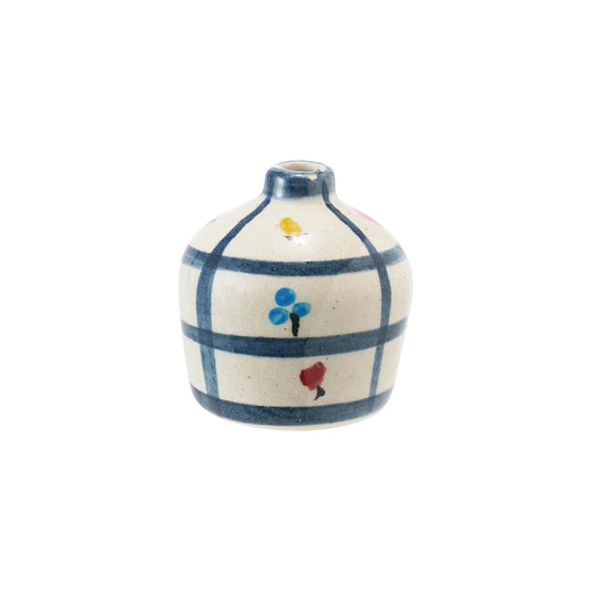 Terra-cotta Vase w/ Flowers & Grid Pattern