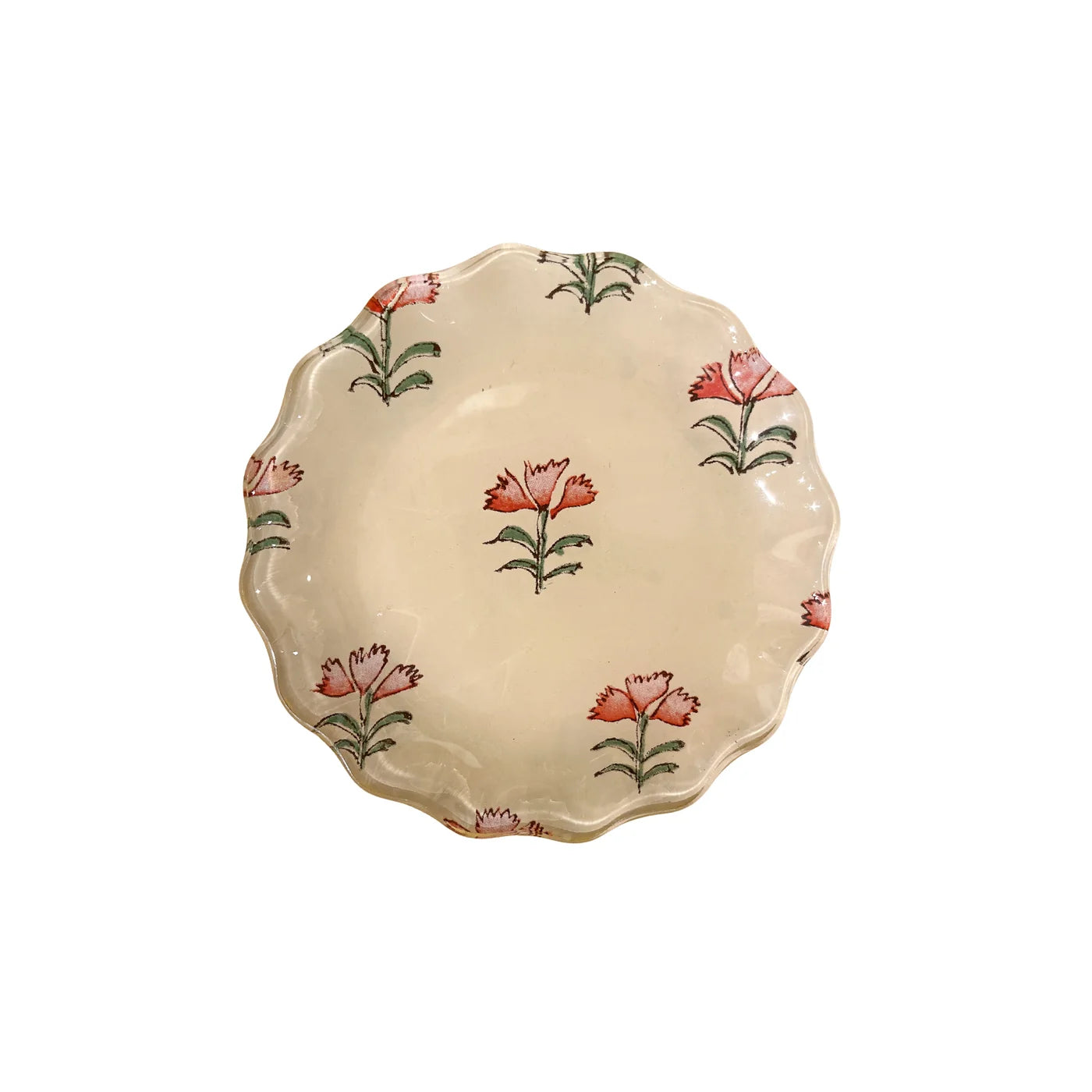 Pink Flower Scalloped Round Decoupage Plate 5"