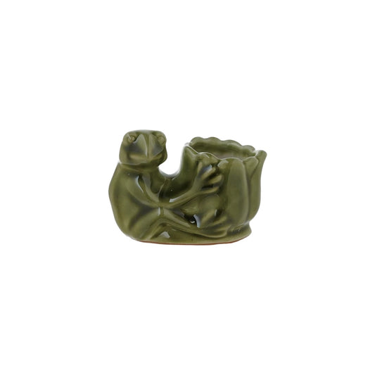 Stoneware Frog Holding Flower Match Holder W/ Striker on bottom