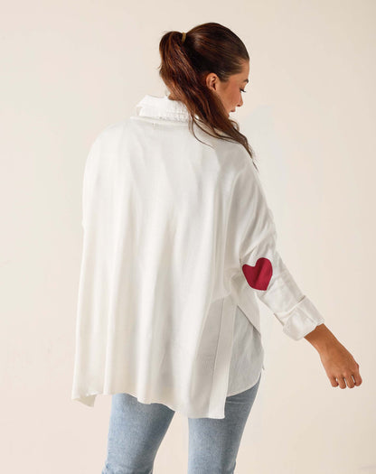 Amour Sweater With Heart Patch, White/Red, One Size