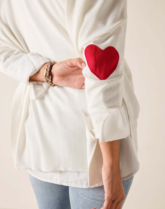 Amour Sweater With Heart Patch, White/Red, One Size