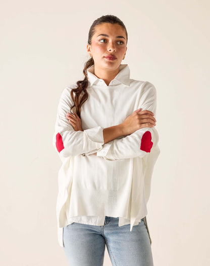 Amour Sweater With Heart Patch, White/Red, One Size
