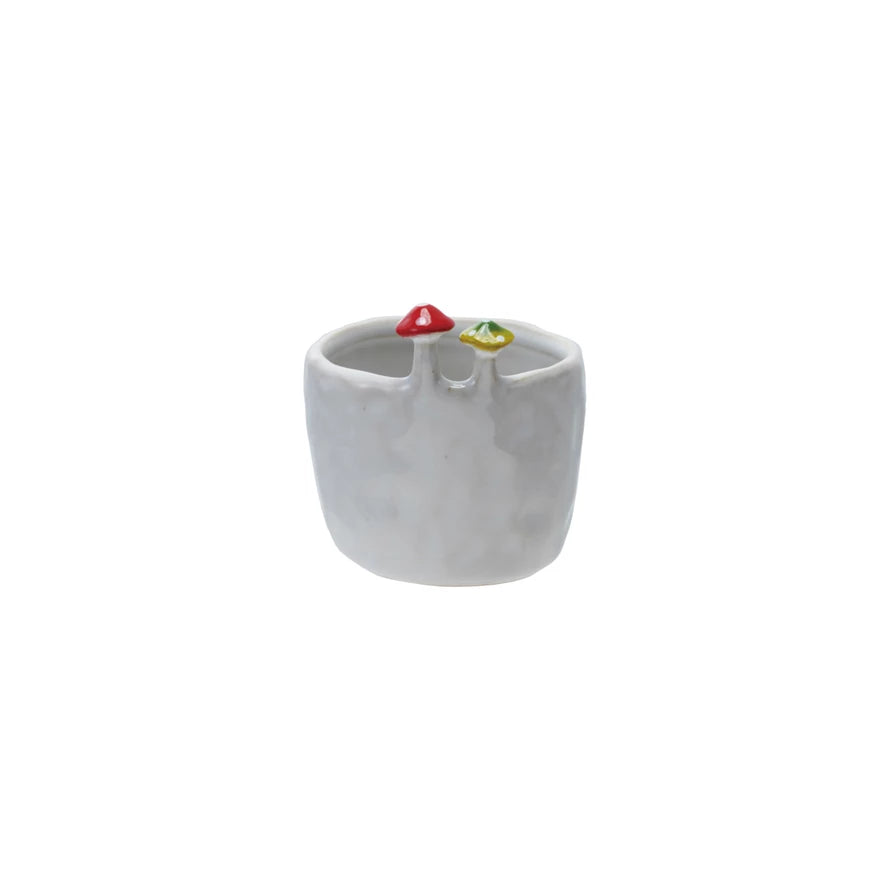 Stoneware Cup/Planter with Mushrooms on Rim