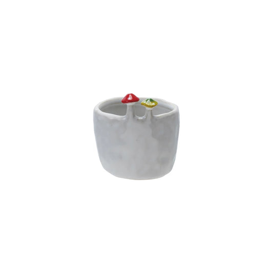 Stoneware Cup/Planter with Mushrooms on Rim