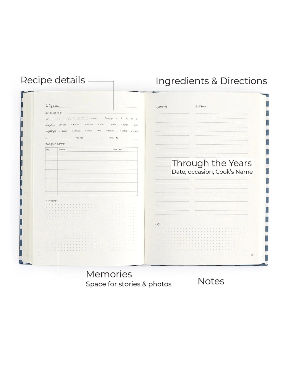 Navy Gingham Heirloom Recipe Book