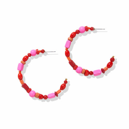 Annie Mixed Beaded Hoop Earrings (Multiple Colors)