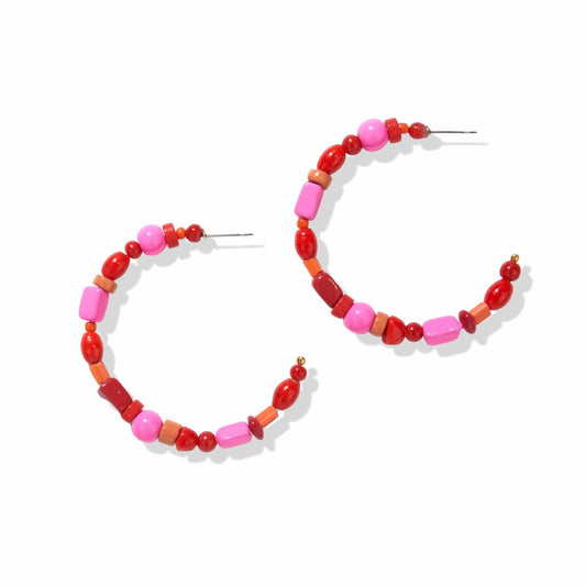 Annie Mixed Beaded Hoop Earrings (Multiple Colors)