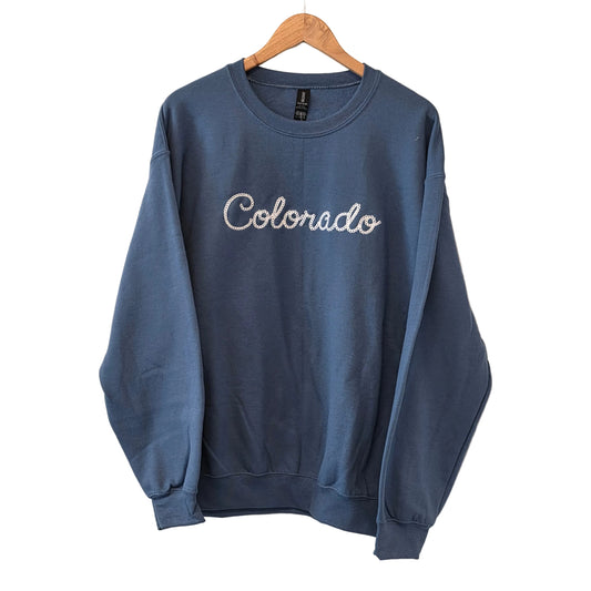 Colorado Embroidered Rope Sweatshirt, Indigo Blue
