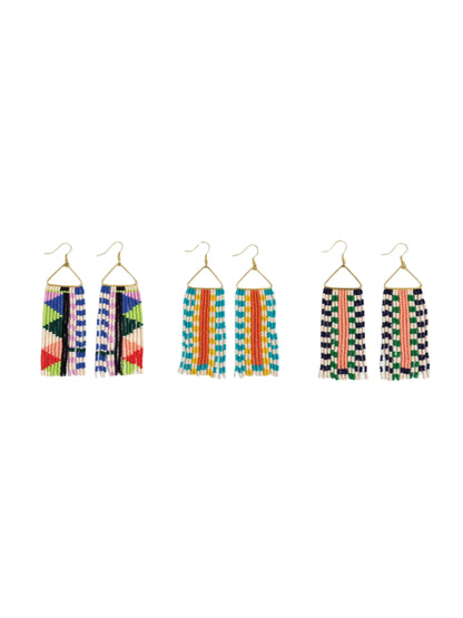 Brooke Two Toned Checkered Fringe Earrings