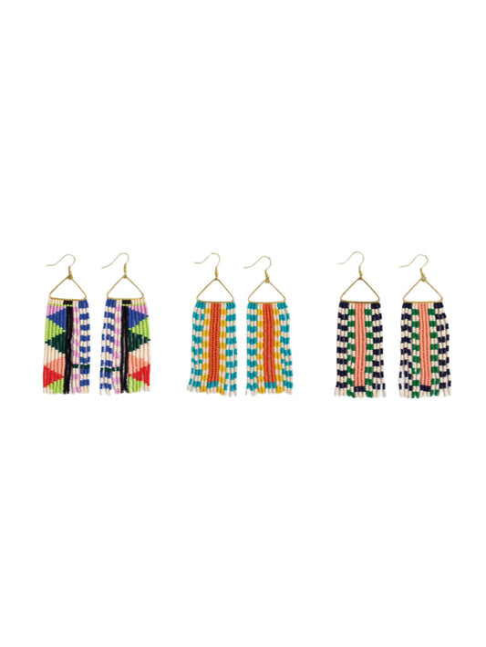 Brooke Two Toned Checkered Fringe Earrings