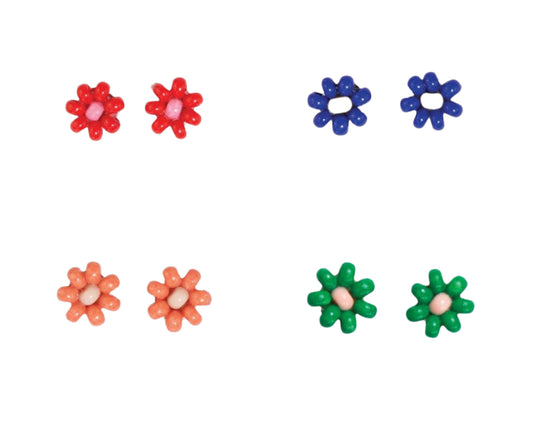Tina Two Color Flower Beaded Post Earrings