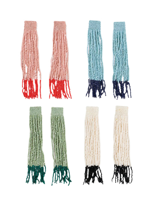 Ila Thick Stripe Mixed Luxe Beads Fringe Earrings