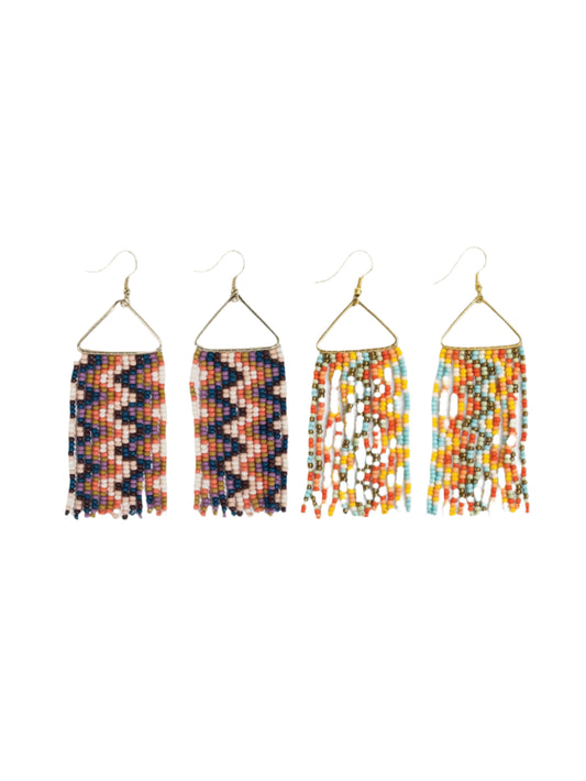 Whitney Wavy Beaded Fringe Earrings