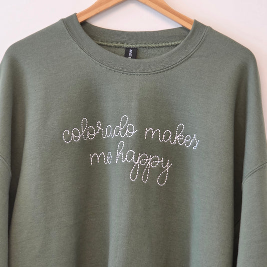 Colorado Makes Me Happy Sweatshirt, Military Green
