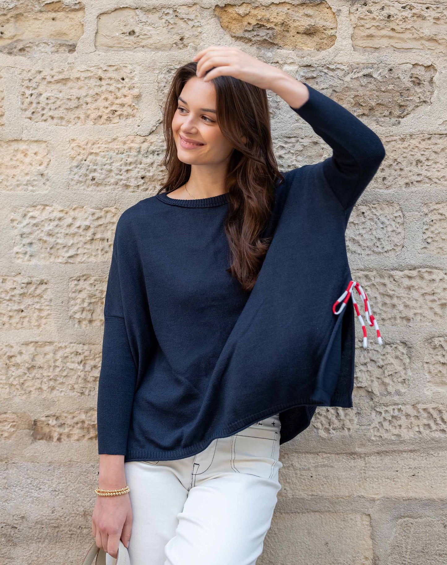 Catalina Tie Side Crewneck, Navy, One Size