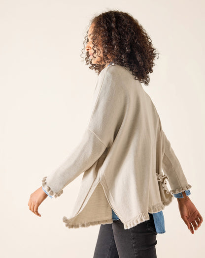 Catalina Cotton Ruffle Sweater, Stone/Cream, One Size
