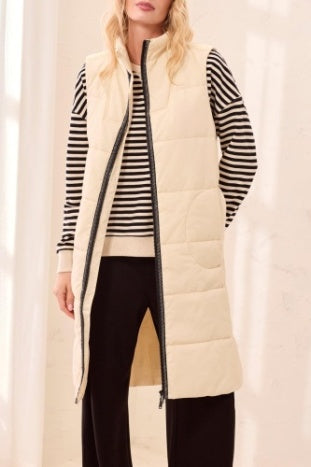 LONG ZIP-FRONT QUILTED VEST-MOONSTONE